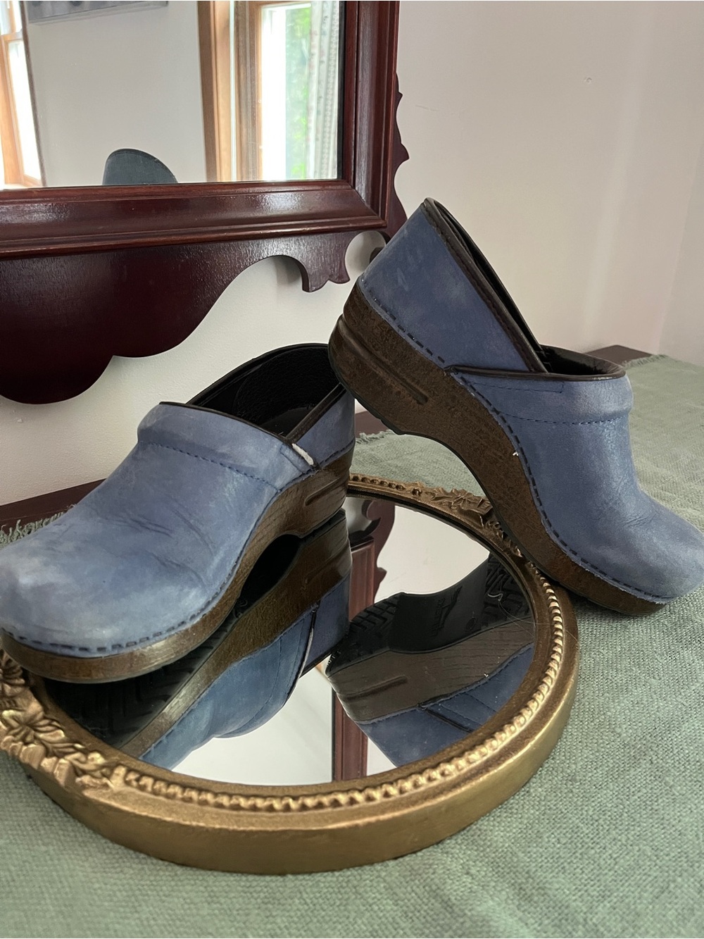 Dansko Dusty Blue Leather Clogs